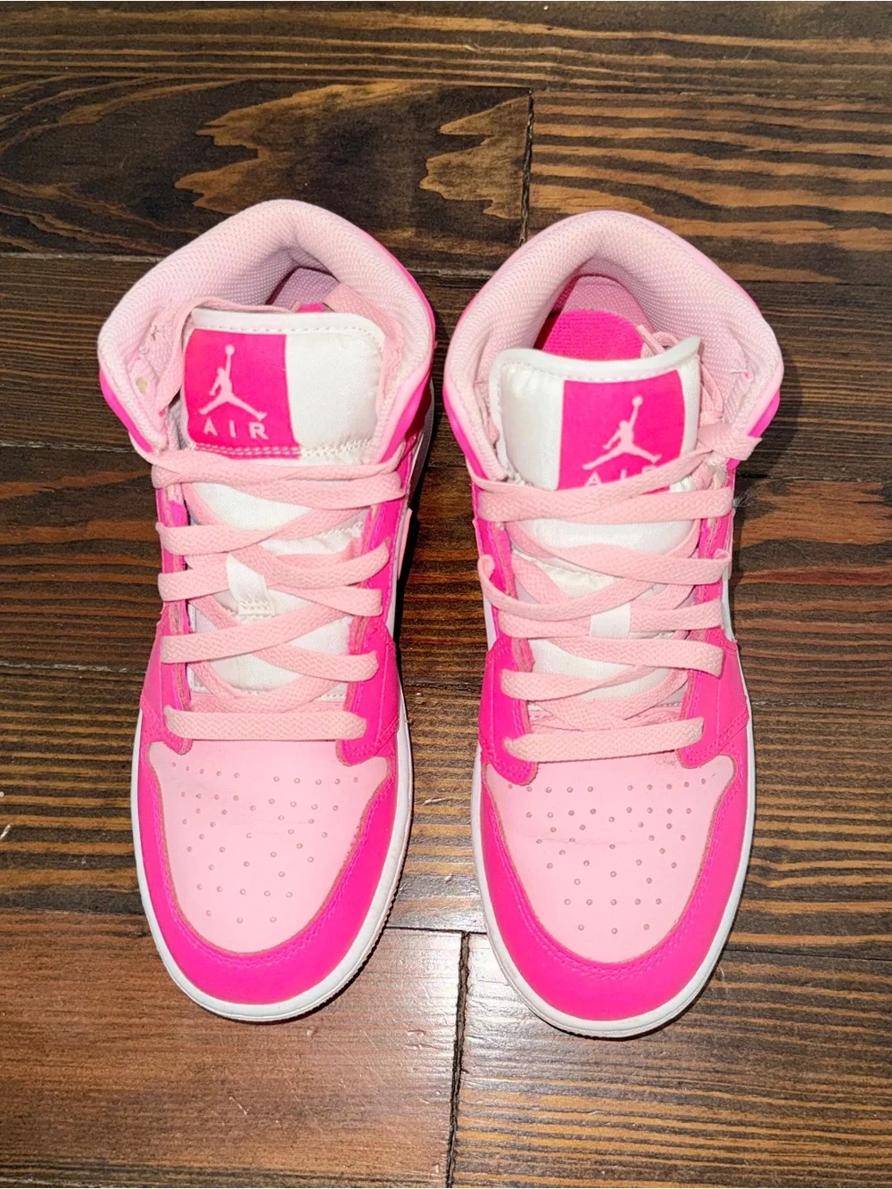 Jordan Kids High-Top Sneakers in Hot Pink and Light Pink with White